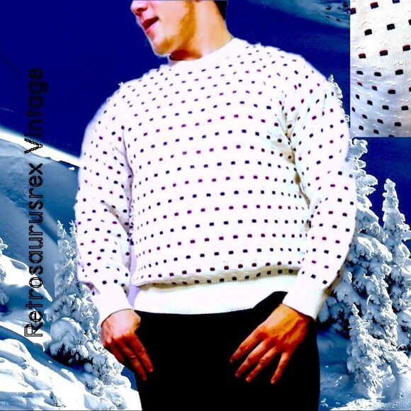 Vintage 1980's Antique White Men's Hipster Pullover Sweater,Large,Croft & Barrow - Picture 1 of 5